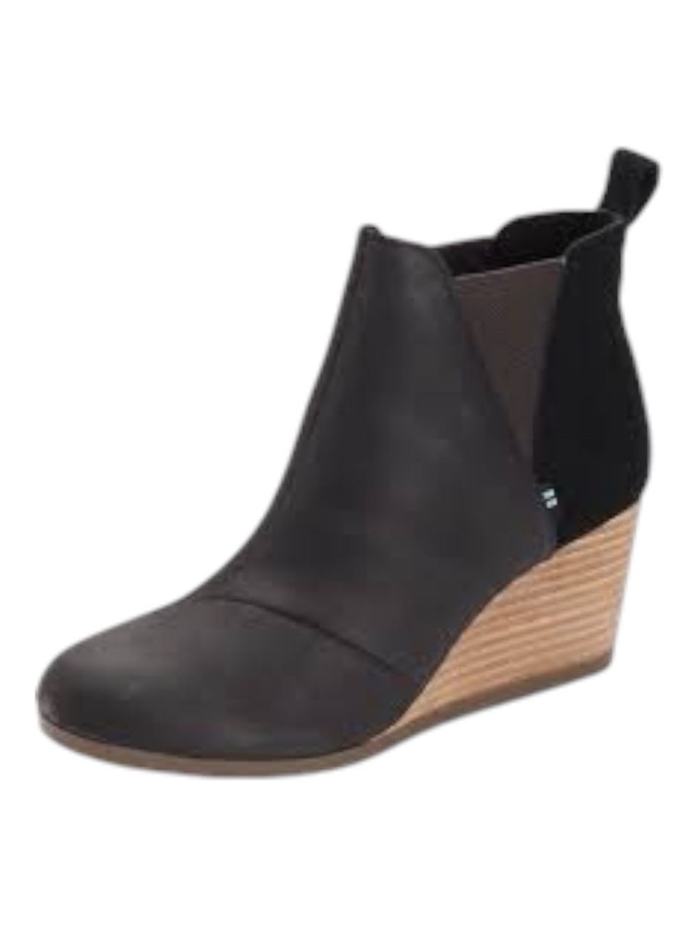 Toms Boots Womens Kelsey Chelsea Booties Black Leather Wedge Heels Pull On 9.5